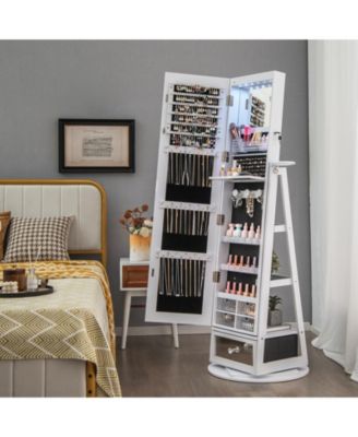 Lockable 360° Swivel Jewelry Cabinet with Full-Length Mirror LED Lights