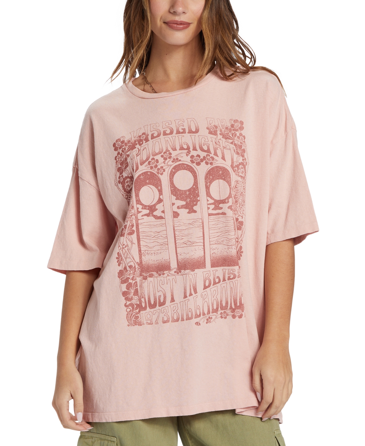 Juniors' Moon Kiss Graphic Print Cotton T-Shirt - Dusty Peach