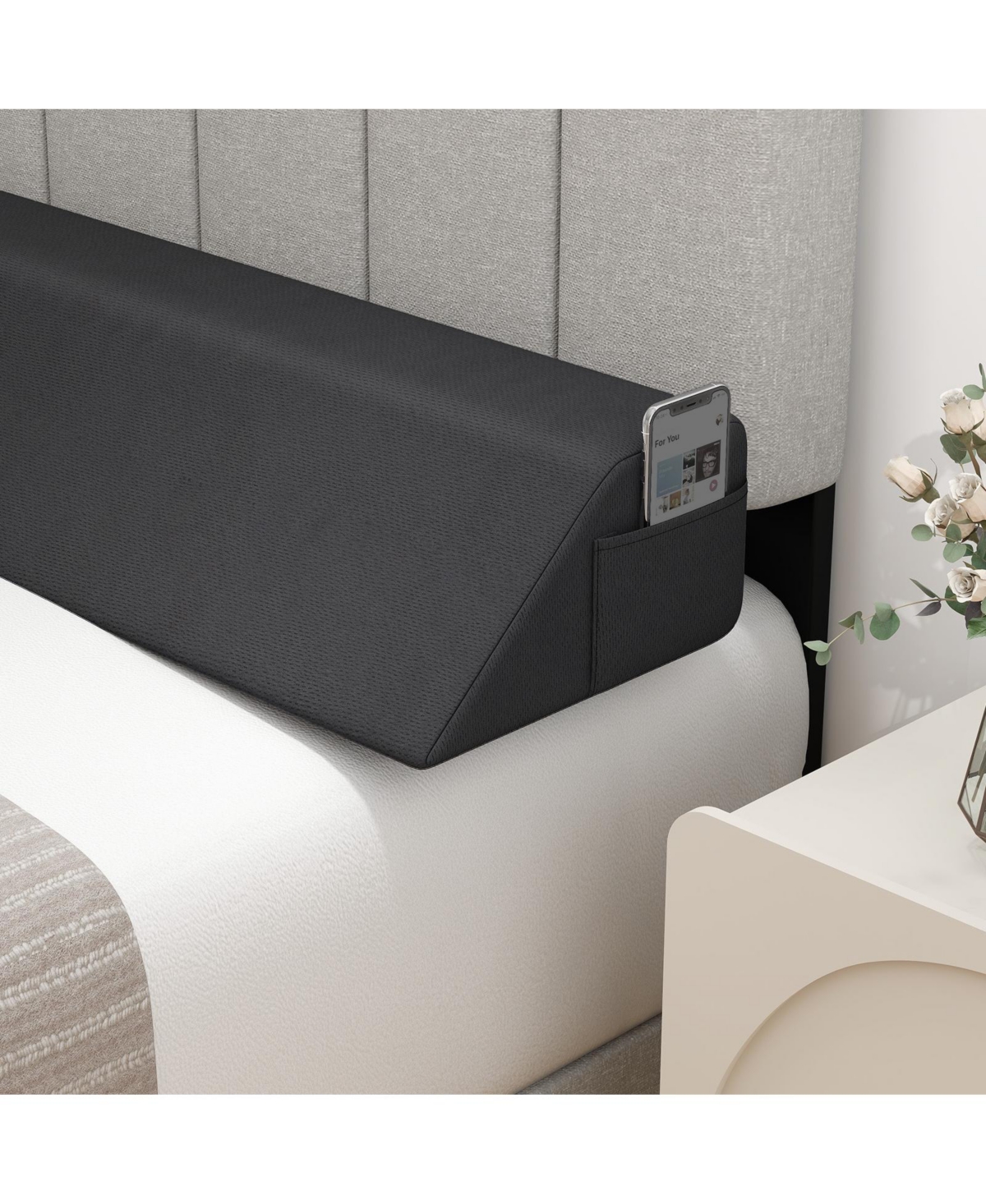 Bed Wedge Pillow with Storage Bag-Twin Size - Grey