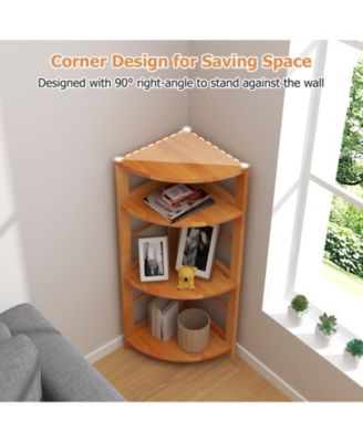 Rubber Wood Frame with Anti-Toppling Kit 4-Tier Corner Shelf