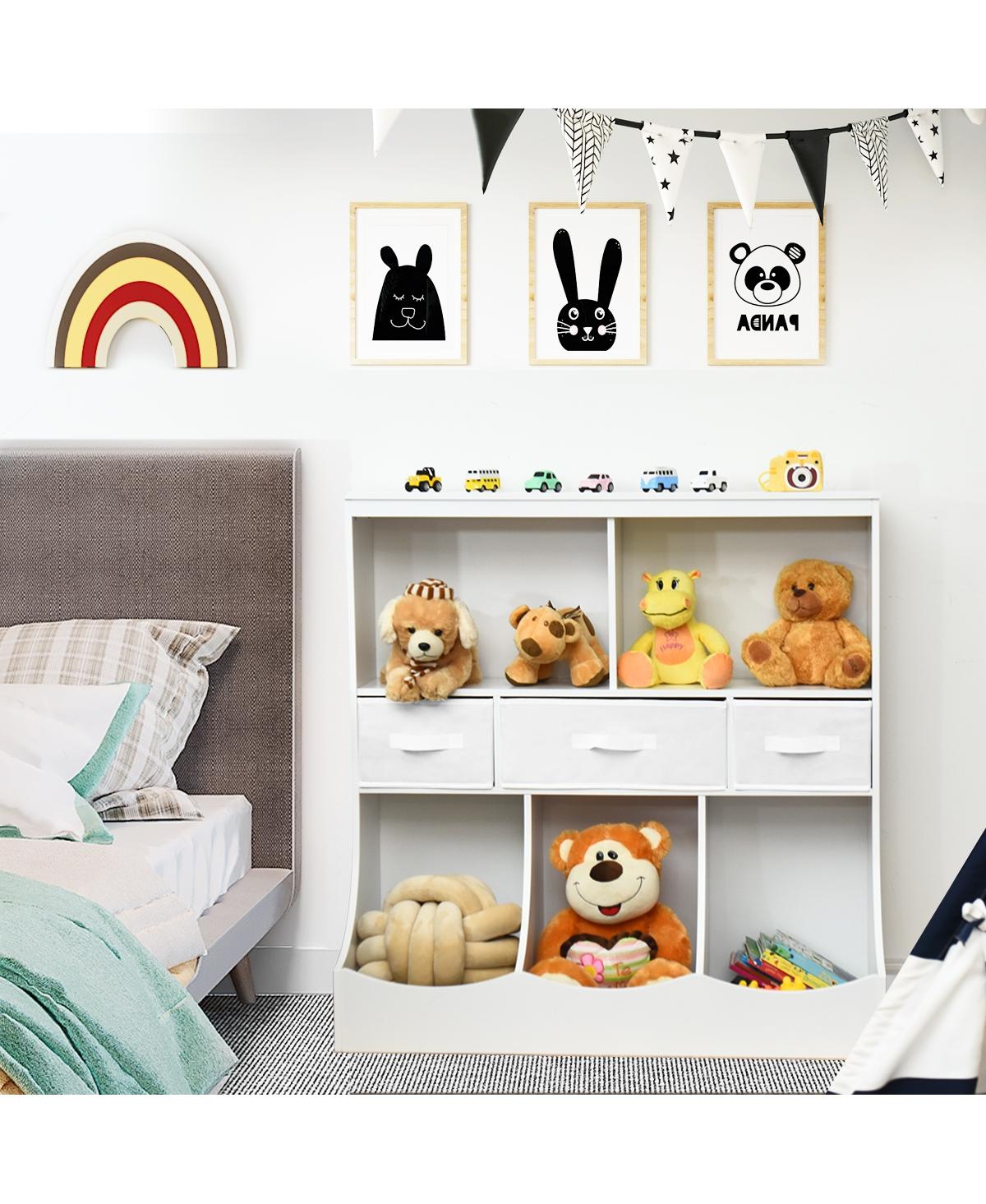 Gouun Freestanding Combo Cubby Bin Storage Organizer Unit with 3 Baskets