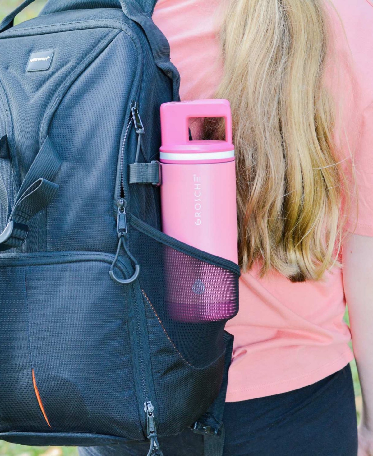 Grosche Alpine Flip 'n Sip 16 Oz. Kids Insulated Water Bottle With Straw In Flamingo Pink