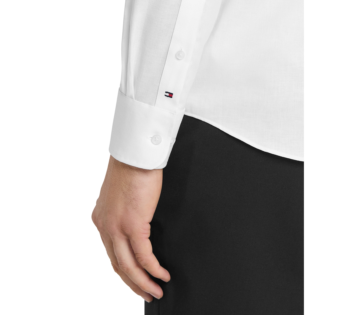 Shop Tommy Hilfiger Mens Regular Fit Linen Dress Shirt In White