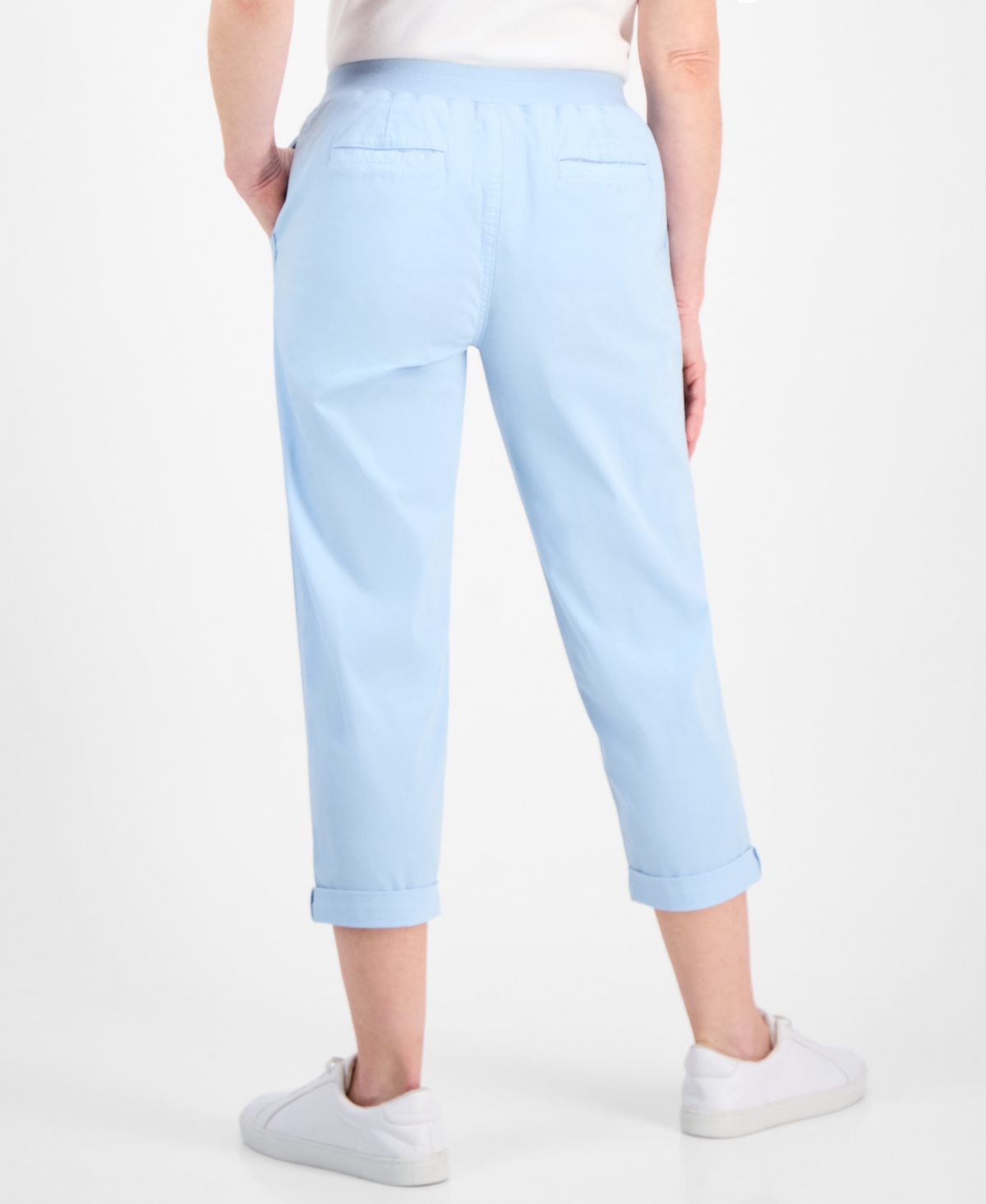 Style & Co Petite Pull-on Cuffed Twill Ankle Pants, Created For Macy's In Dream Blue