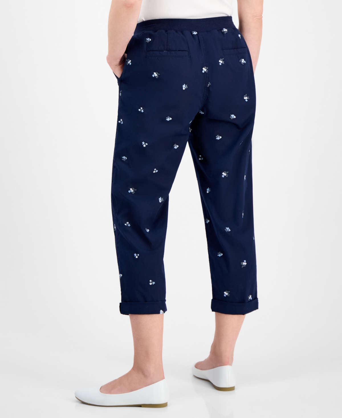 Style & Co Petite Pull-on Cuffed Twill Ankle Pants, Created For Macy's In Paige Emb
