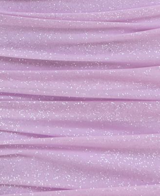 Juniors' Glitter Blouson-Sleeve Ruched Dress