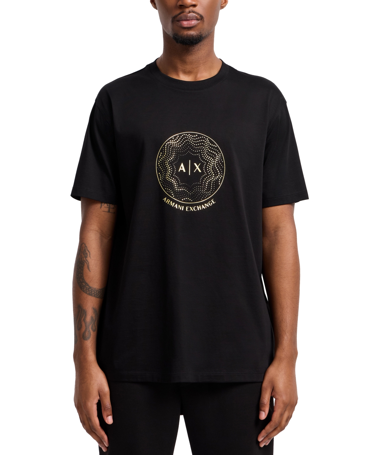 Armani Exchange Men's Stud Circle Logo T-Shirt - Solid Black