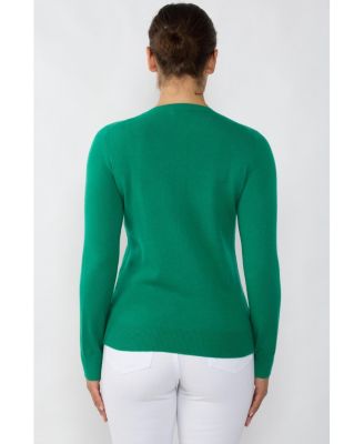 Women's 100% Cashmere Button Front Long Sleeve Crewneck Cardigan Sweater