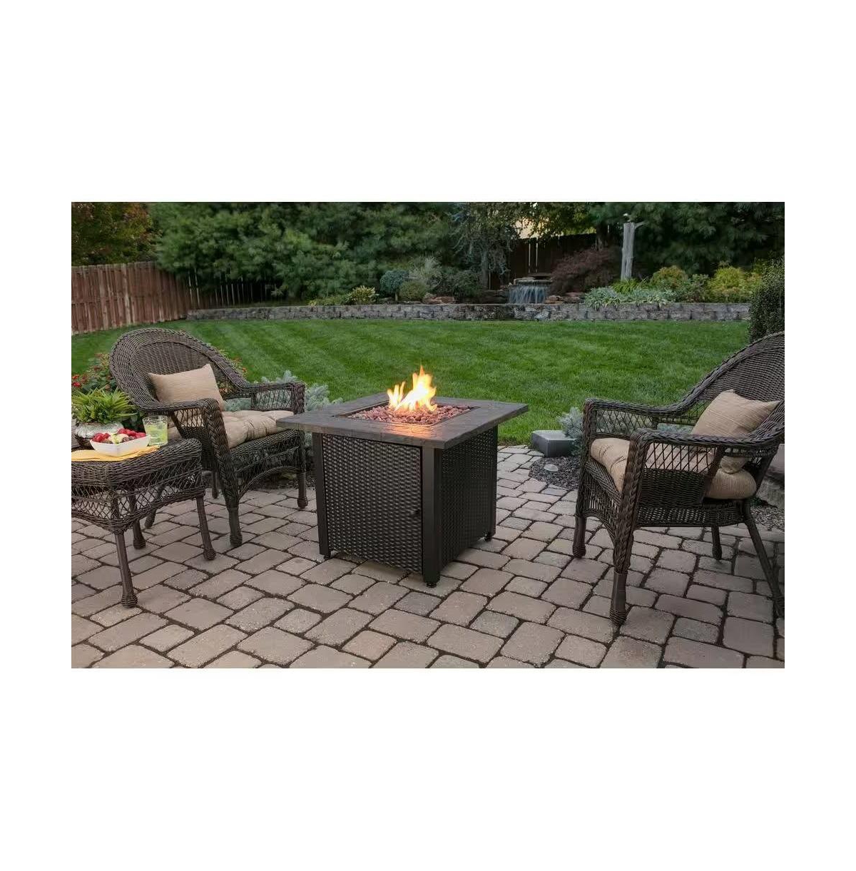Slickblue 30-inch OutdoorLp Propane Gas Fire Pit with Lava Rocks and Cover - Bronze