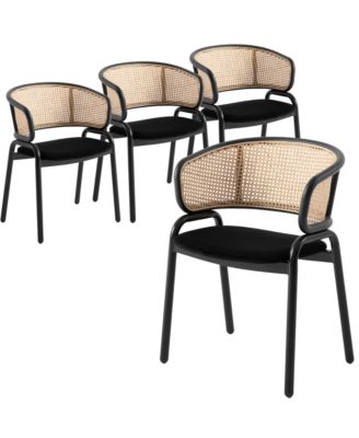 Dining Chair With Stainless Steel Legs Velvet Seat and Wicker Back