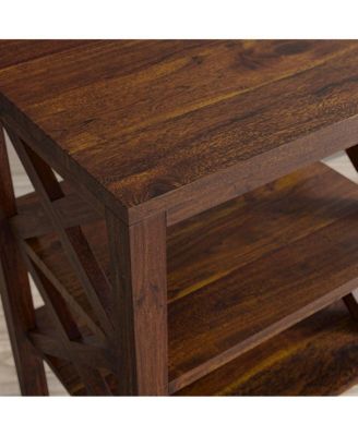 Global Archive Solid Wood Rustic Modern X-Side Accent Table with Two Shelves