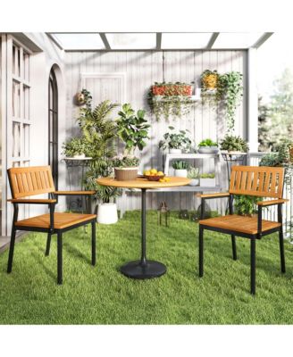 Dining Chair Set of 4 w/Acacia Wood Backrest Slanted Seat Comfortable Armrests