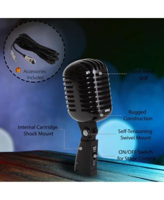 Classic Retro Dynamic Vocal Microphone, Vintage Style with 16' XLR Cable (Black)