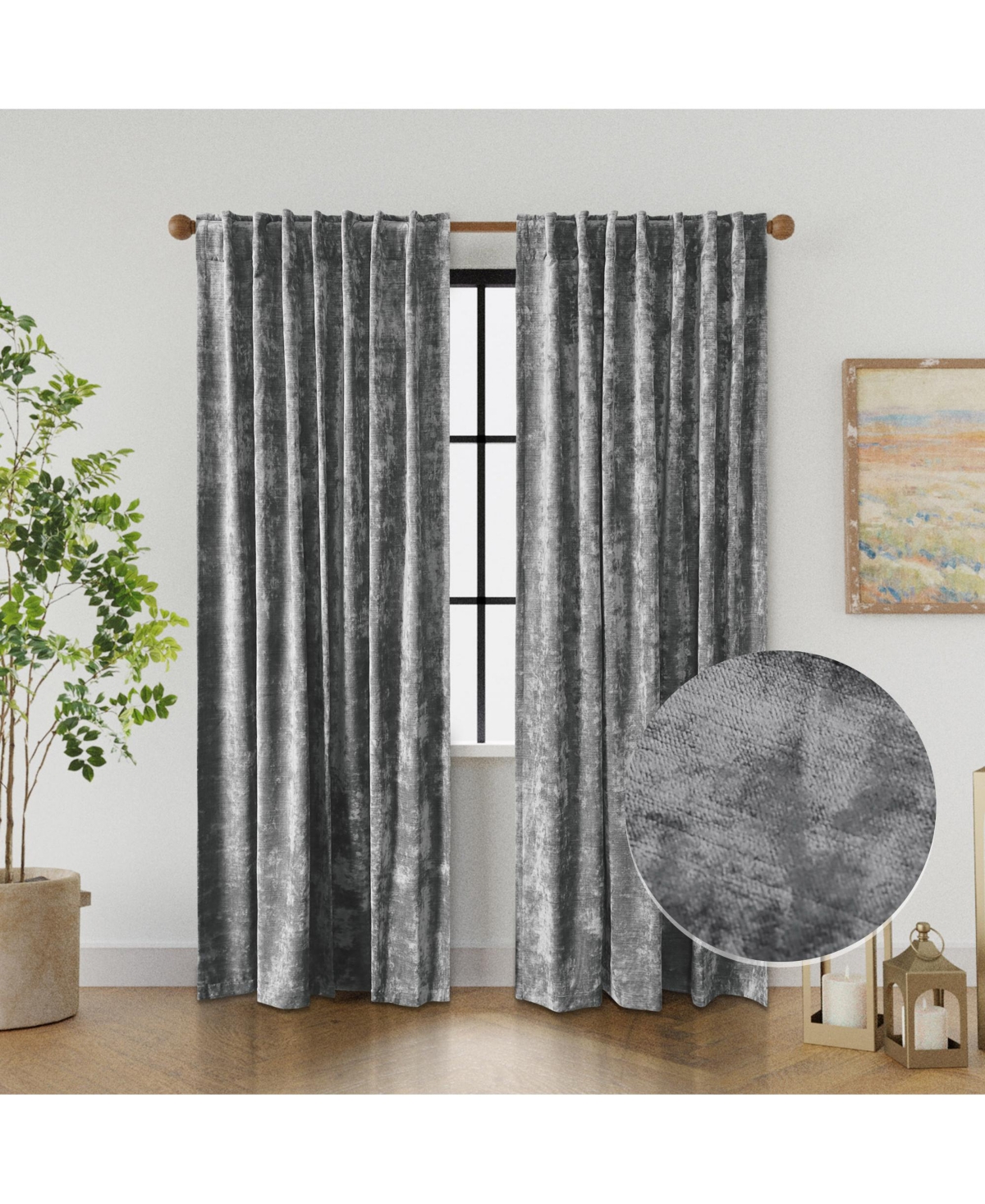 Texture Velvet Back Tab Room Darkening Curtain Panel - Cream