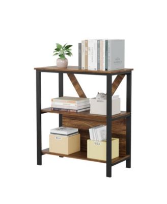3 Tier Bookshelf with LED Lights, Bookcase with Open Display Shelves, Wood and Metal Standing Bookshelf with Storage Rack for Living Room Bedroom Home Office