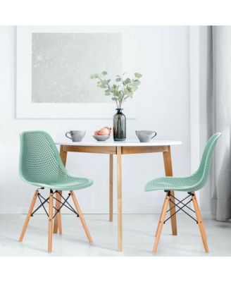 Set of 2  Mesh Design Seat with Wooden Legs  Modern Style, Lightweight DSW Dining Chair