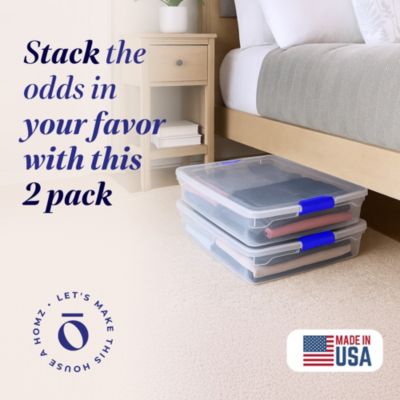 56 Quart 2 Pack Underbed Secure Latching Clear Plastic Storage Container