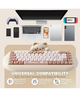 C68 Wireless Mechanical Keyboard, 65% Gaming Keyboard Hot Swap,Triple Mode BT5.0/2.4G/Wired,RGB Backlit NKRO,Cute Cat Silicone Ergonomic Keyboard for Win/Mac Milk Switch
