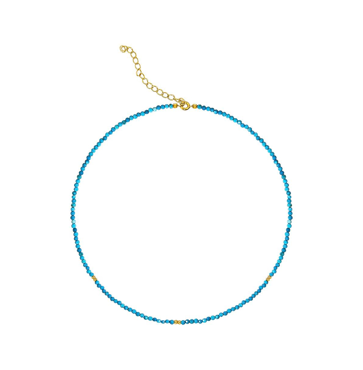 Turquoise and Gold Bead Gold Plated Choke Necklace 16 inches adjustable - Turquoise/aqua