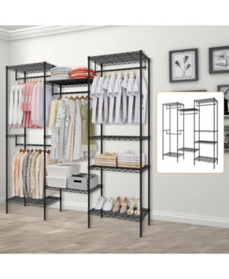 CuisinSmart Clothing Racks for Hanging Clothes, Metal Clothes Hanging Rack with 8 Adjustable Shelves & 4 Hanging Rods, Freestanding Wardrobe Closet Portable Garment Rack Clothes Organizer