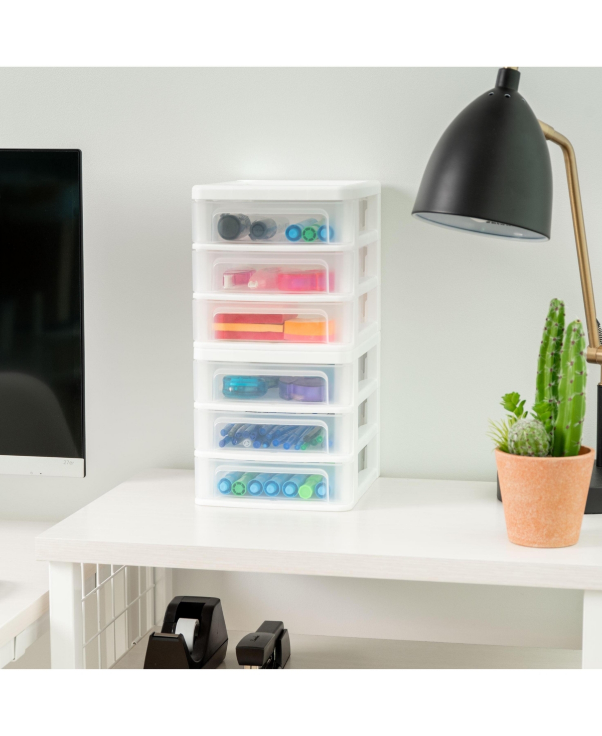 Iris Usa Small 3-Drawer Desktop Organizer, 2 Pack, Stackable, for Office, School, Stationary, Makeup Organizer, Bathroom, Utility,- White