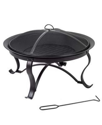 30-inch Round Steel Outdoor Fire Pit with Mesh Cover and Poker