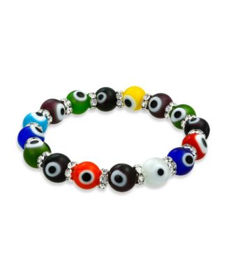 Colorful Turkish Glass Bead Evil Eye Stretch Bracelet with Crystal Spacers