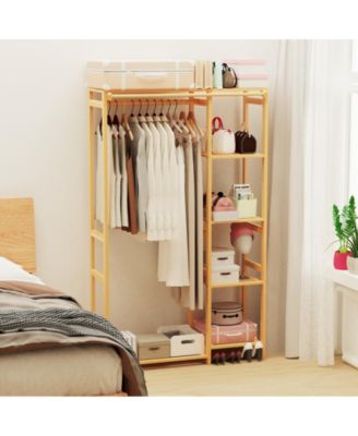 Wooden Garment Rack: Coat Stand with Shelves Cabinet Clothes Storage