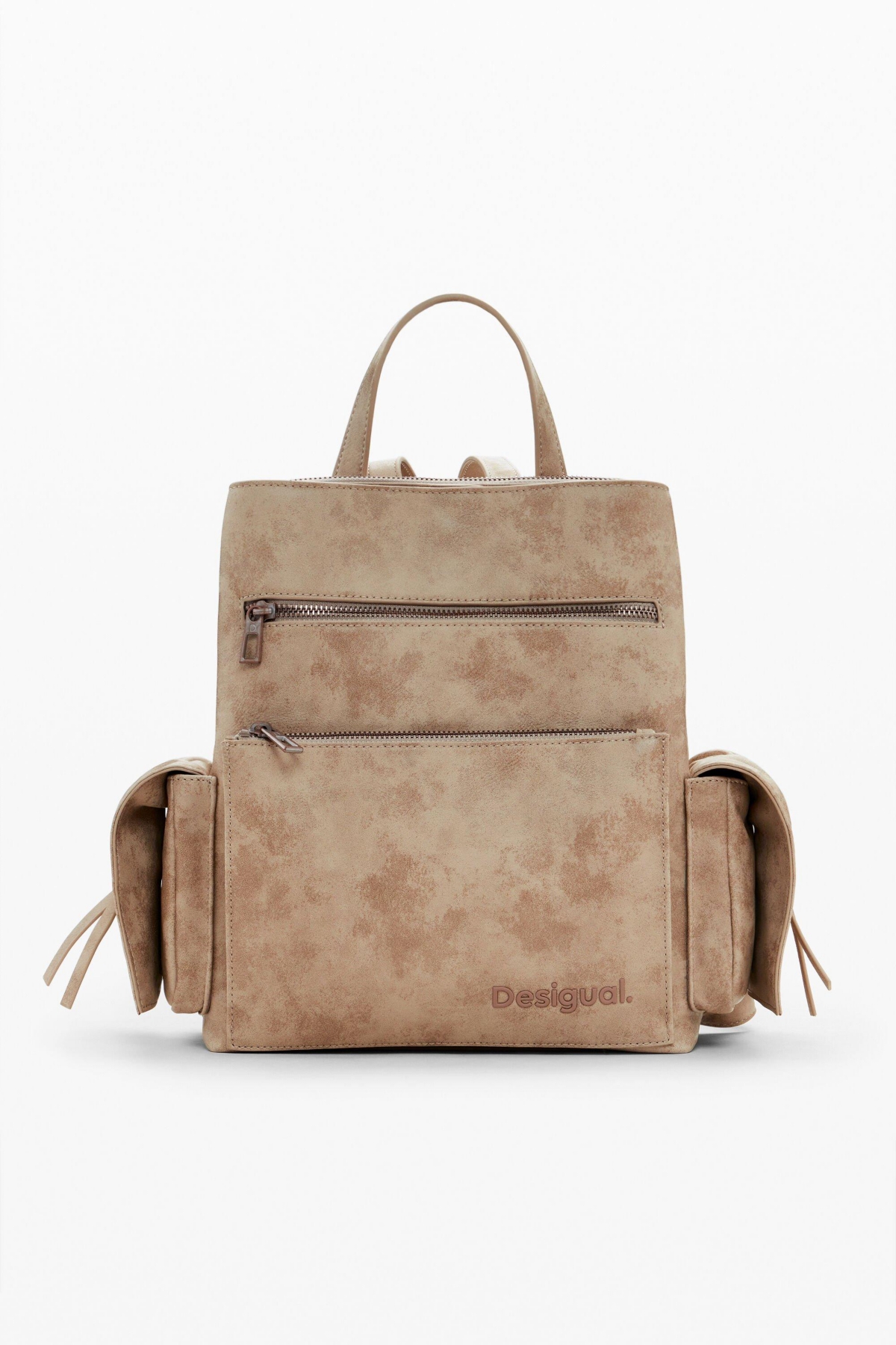 Women's Medium faux leather effect backpack - Light beige