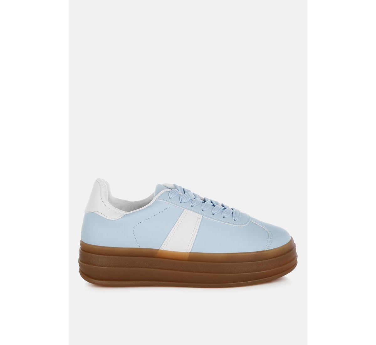 Knockout Faux Leather Lace-Up Sneakers - Light blue