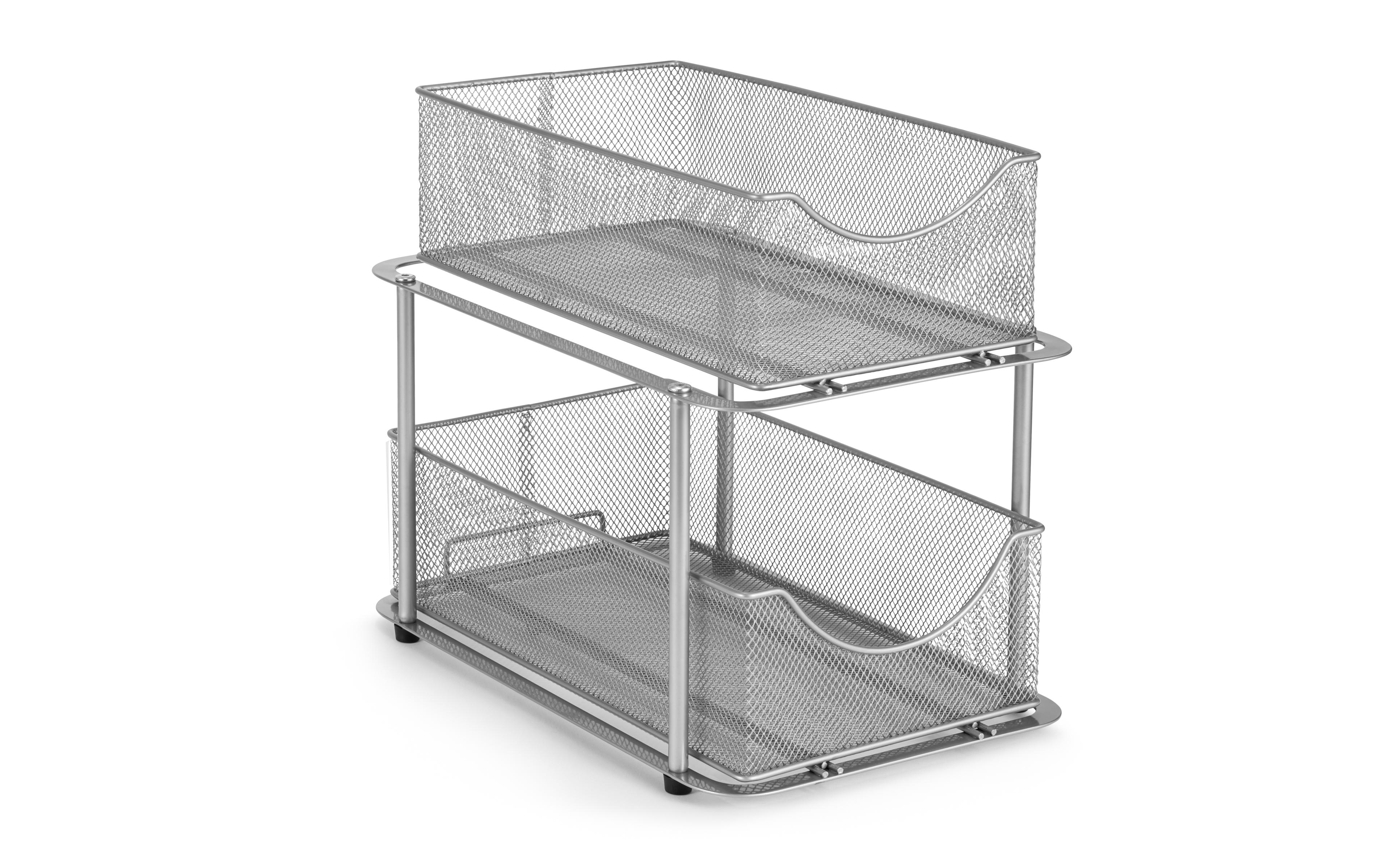 Sorbus 2 Tier Under Sink Organizers - Strong Steel Mesh Sliding Drawers for Enhanced Storage Bathroom, Kitchen, Home and more (Silver)