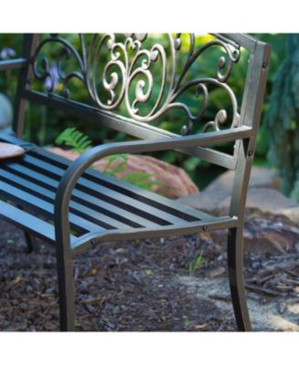 Romantic Curved Metal Bench – Heart Pattern Garden Seat for Patio, Lawn, or Walkway