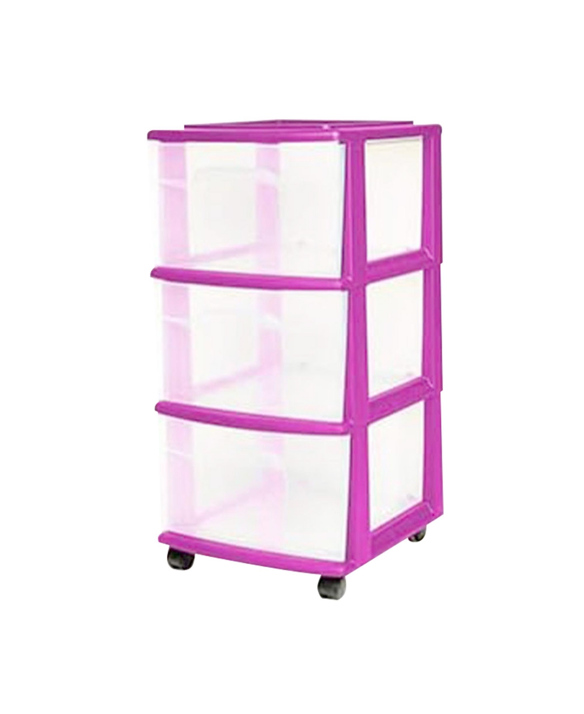 Plastic 3 Drawer Medium Storage Container Tower, Clear Drawers/Purple Frame - Clear/purple