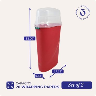 30-Inch Vertical Gift Wrap Storage Container Box, Red, Clear Lid (2 Pack