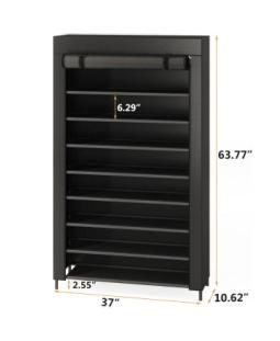 10-Tier Shoe Storage Organizer with Cover, Black Large Shoe Rack for Closet, Entryway, or Bedroom, 50-Pair Shoe Stand, Non-Woven Shoe Shelf, Storage Organization Clearance