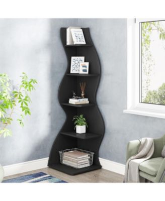 Modern 5-Tier Corner Shelf Wall Bookshelf Stylish Small Bookcase Storage Rack Plant Stand for Living Room Home Office Kitchen