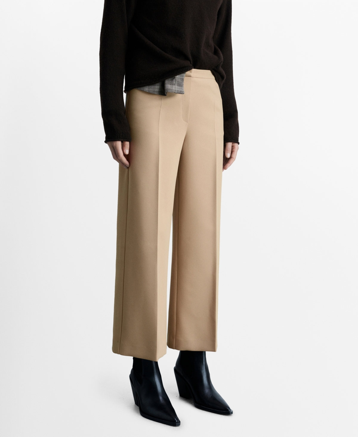 Women's Wide Leg Pleated Pants - Beige