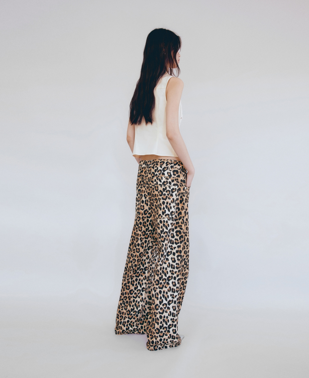 Mango Women's Leopard-Print Wide leg Jeans