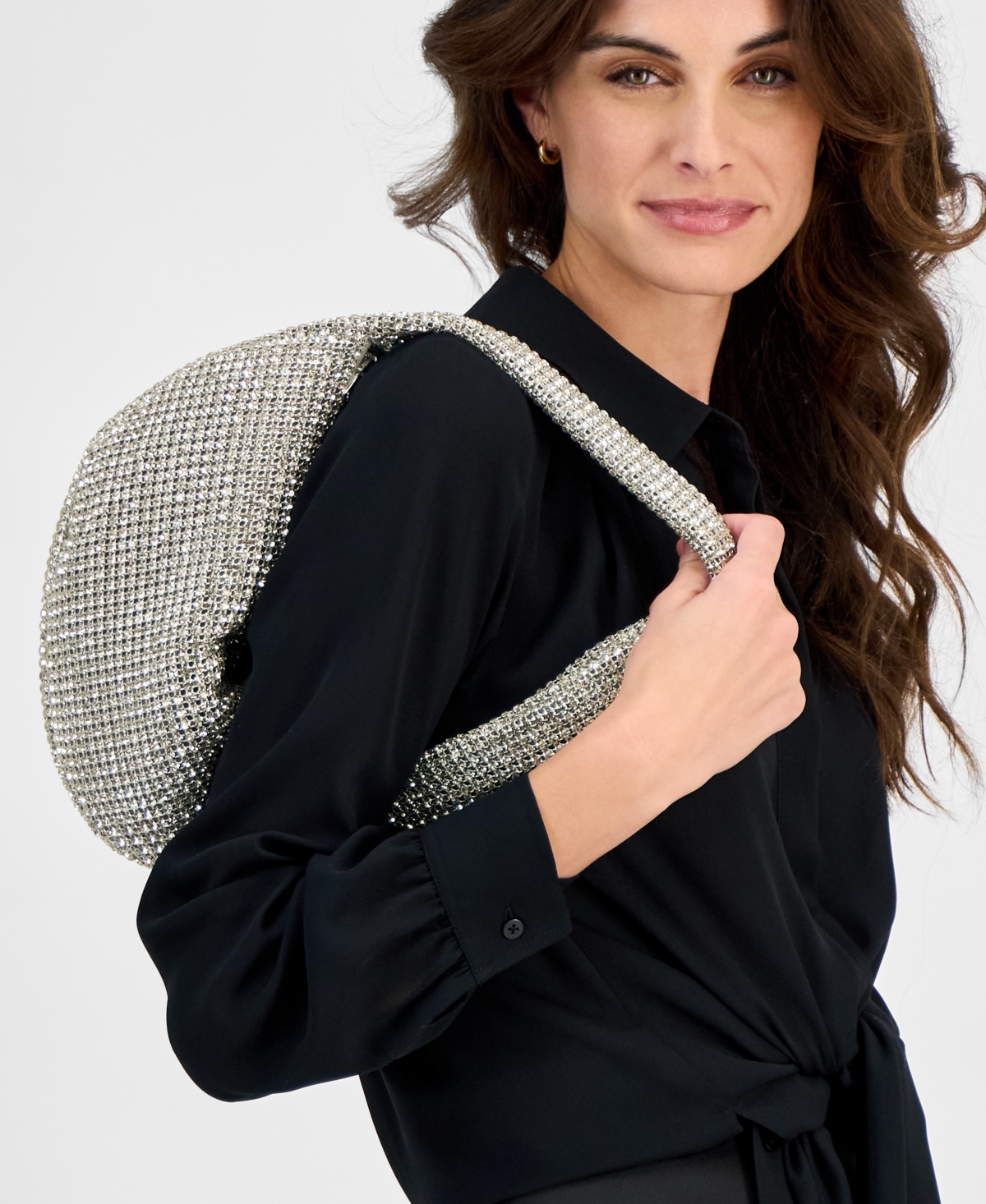 Inc International Concepts Small Diamond Mesh Hobo, Exclusively At Macy's In Silver