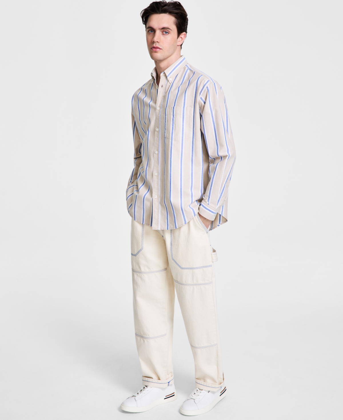 Hugo Boss Hugo By  Men's Oversized-fit Stripe Shirt In Blue