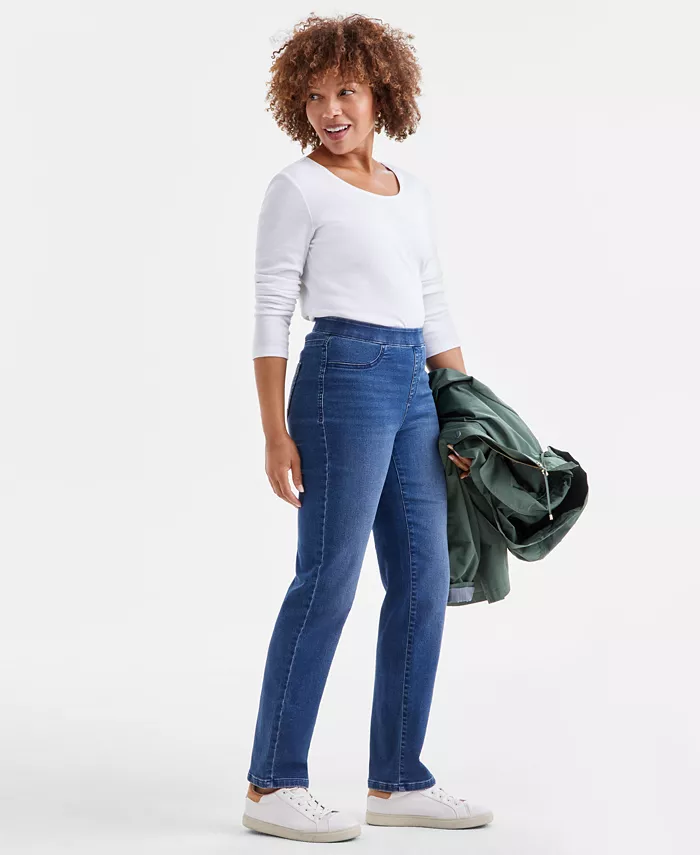 Women's Mid-Rise Straight Pull-On Jeans - thumbnail 10