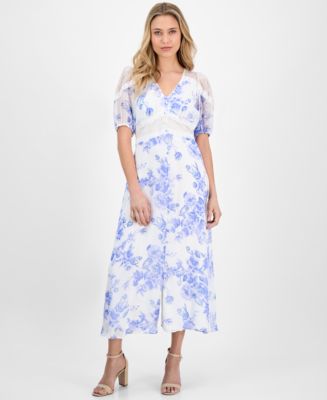 Taylor Women's Lace-Trim Floral-Print Chiffon Dress - Macy's