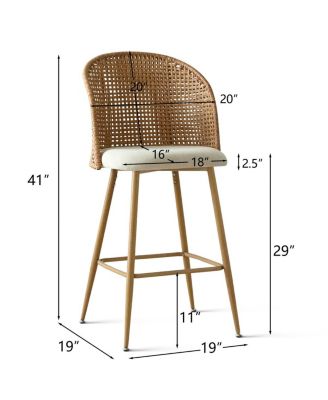 29" Linen Bar Stool Set of 2,Beige Upholstered Bar Stool with Rattan Back-Maison Boucle