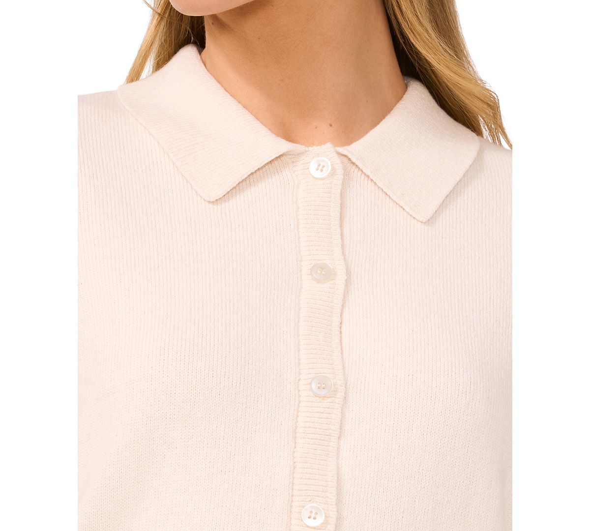CECE WOMEN'S LACE-SLEEVE BUTTON-FRONT COLLARED CARDIGAN 