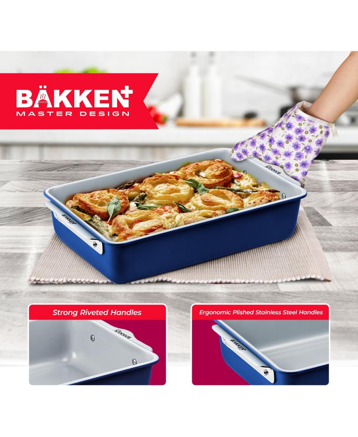 Bakken Swiss Bakken 8-Piece Stackable Bakeware Set - Ceramic Non-Stick Coating, Baking Sheets, Assorted Baking Pans, Ptfe, Pfoa & Pfos Free - Healthy