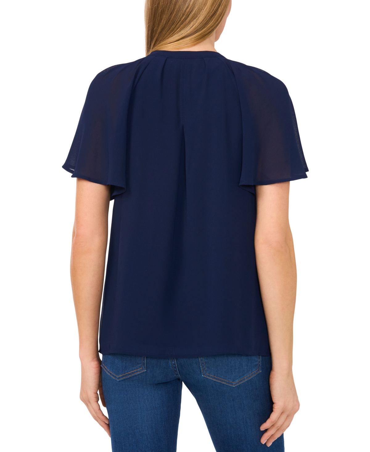 Shop Cece Women's Raglan Flutter-sleeve Pleated Bow Blouse In Classic Navy