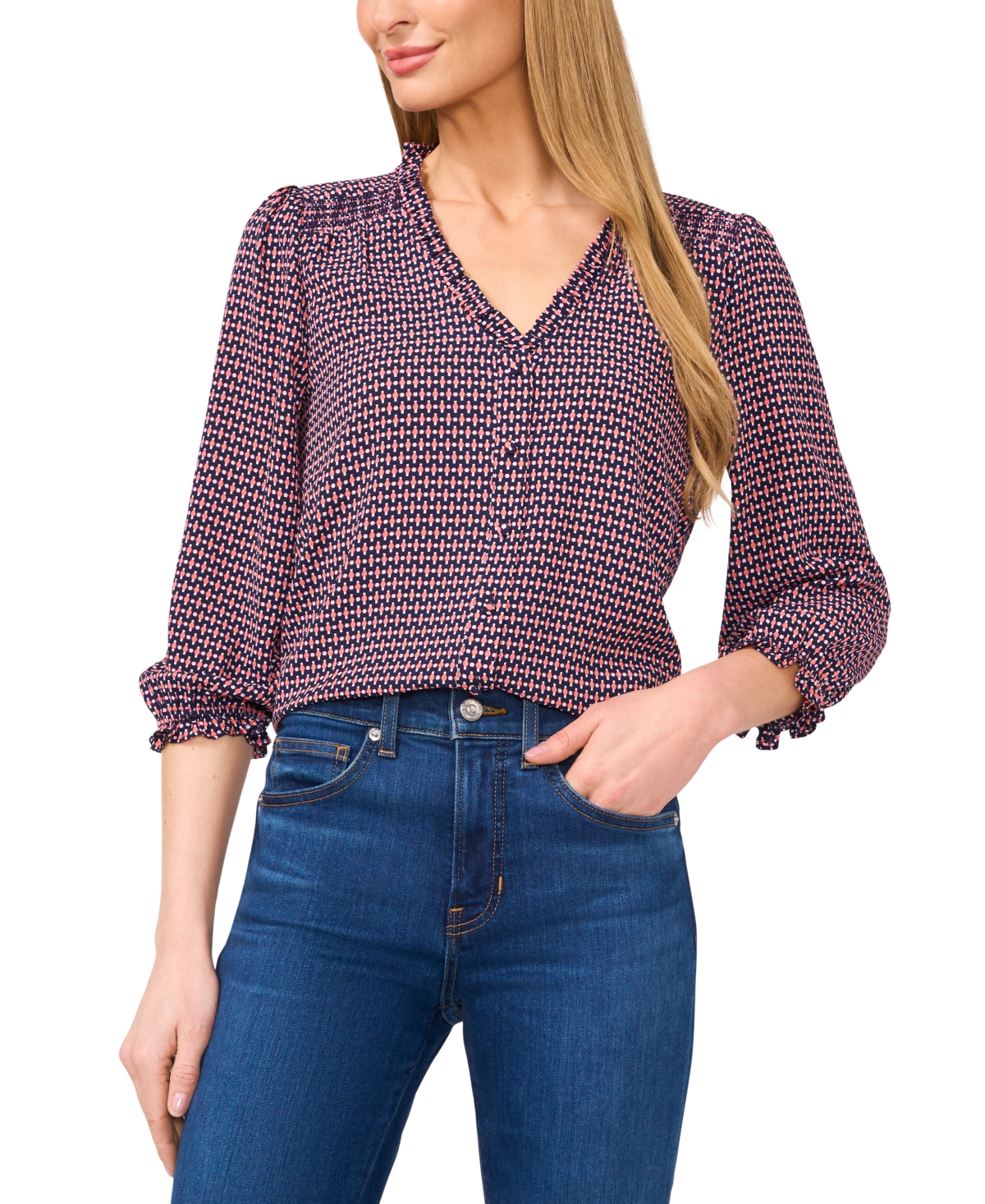 Cece Women's Ruffled V-neck Button-front Blouse In Soft Peach