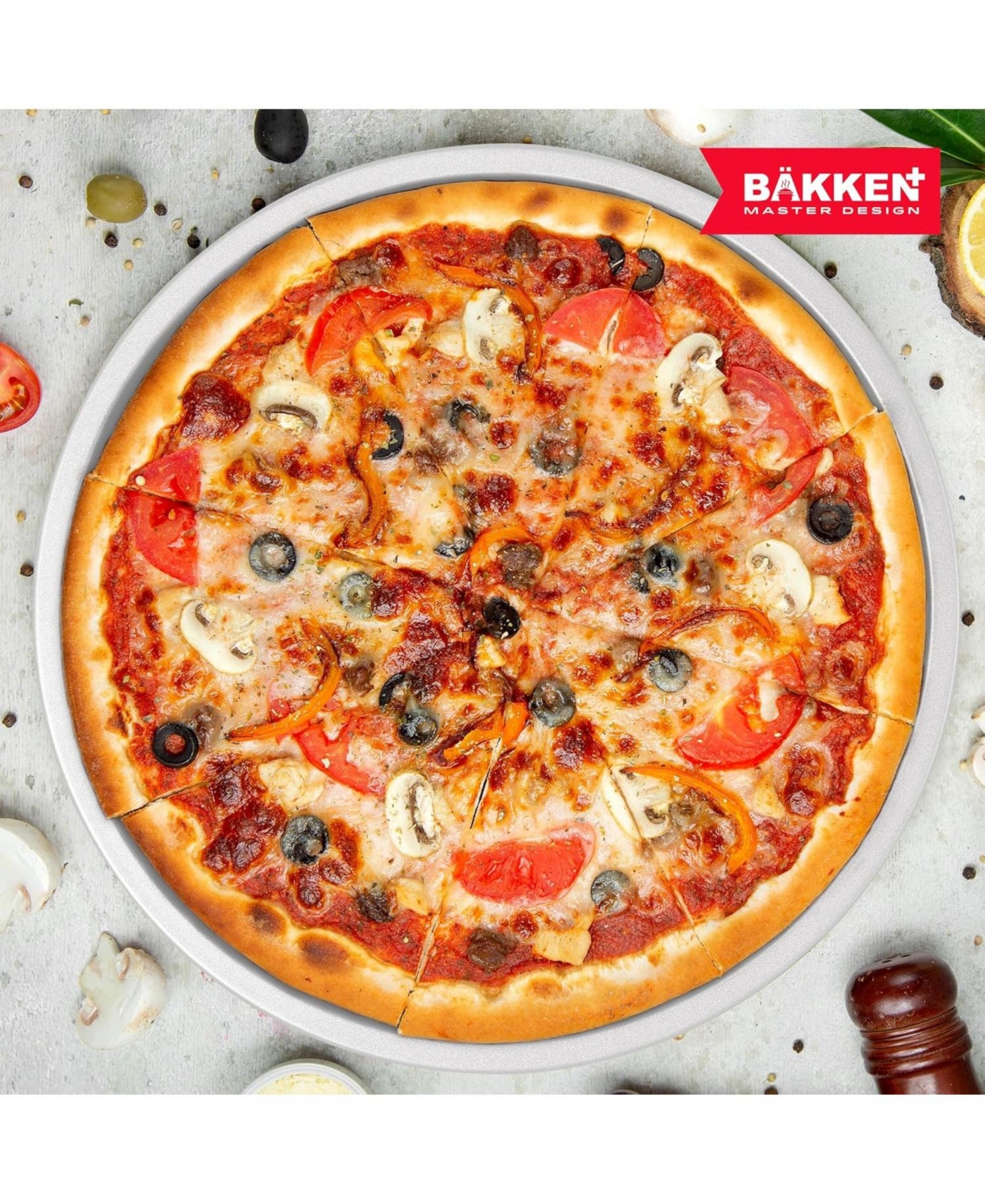 Bakken Swiss Pizza Tray Set 3-Piece Gray Ceramic Coating, Non-Stick, Round Steel Pizza Pans - Dishwasher Safe, Premium Bakeware for Home Cooking Heatl