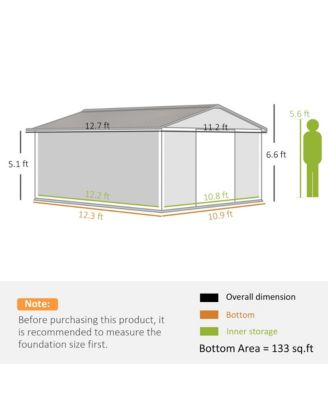 11&#39; x 13&#39; Storage Shed Garden Tool House w/ Vents Doors
