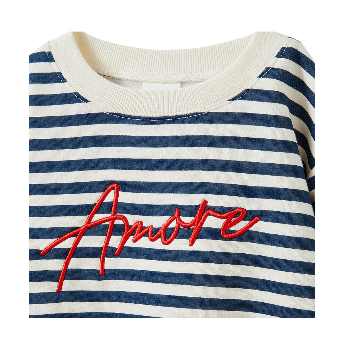 Cotton On Girls Little/Big Dusty Fleece Crew -amore in the navy